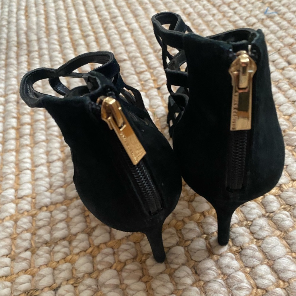Black Strappy Suede High Heel Sandals - Women's - Picture 3 of 6